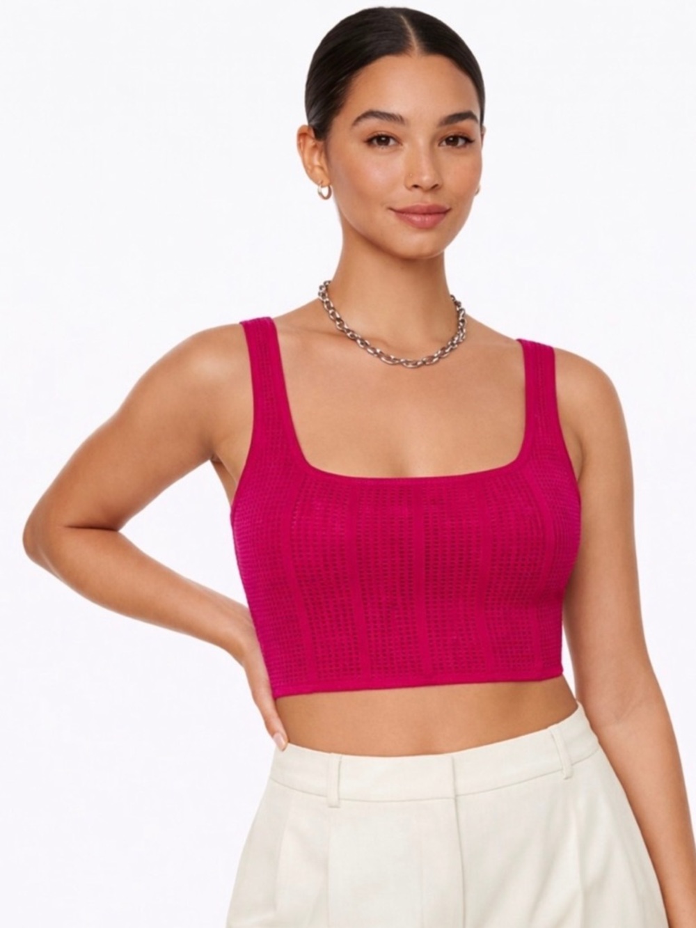 Aritzia BABATON Sculpt Knit Squareneck Cropped Tank Eros Pink